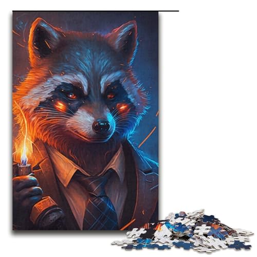 Puzzle 1000 Teile für Erwachsene Boss Waschbär Puzzle Stressabbau-Spielzeug Stressabbau Schwierige Herausforderung 14,96x10,24 Zoll von WGLINGX