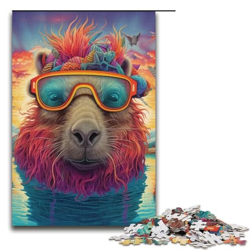 Puzzle 1000 Teile für Erwachsene Capibara Puzzle Stressabbau-Spielzeug Stressabbau Schwierige Herausforderung 14,96x10,24 Zoll von WGLINGX