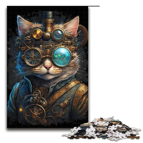 Puzzle 1000 Teile für Erwachsene – Dampfkatze, Holzpuzzle, Heimdekoration (Größe 50 x 75 cm) von WGLINGX