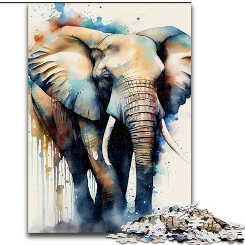 Puzzle 1000 Teile für Erwachsene Elefant Aquarell Tier Puzzles Familieninteraktives Spiel, Denksportgeschenk, Lernspielzeug Größe 50X75CM von WGLINGX