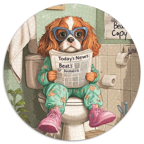 Puzzle 1000 Teile für Erwachsene King Spaniel Go Toilet, runde Puzzles 1000 Teile für Erwachsene, anspruchsvolles Denkspiel – entspannendes Spielzeug für Teenager, 1000 Teile (67,5x67,5cm) von WGLINGX