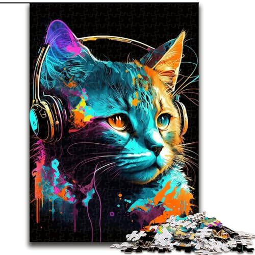 Puzzle 1000 Teile für Erwachsene Kopfhörer Katze 1000-teiliges Puzzle für das Ganze für Frauen, Geschenke für Männer (Größe 26x38cm) von WGLINGX