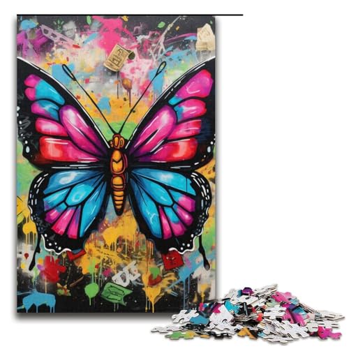 Puzzle 1000 Teile für Erwachsene Schmetterlingskunst-Graffiti-Puzzle Stressabbau-Spielzeug Stressabbau Schwierige Herausforderung 14,96 x 10,24 Zoll von WGLINGX