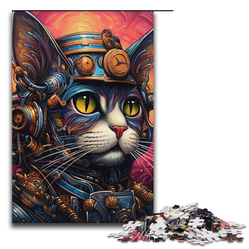 Puzzle 1000 Teile für Erwachsene Steampunk-Katze Lernspiel Herausforderung Spielzeug Weihnachtsgeburtstagsgeschenk 14,96x10,24 Zoll von WGLINGX