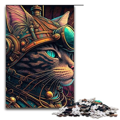 Puzzle 1000 Teile für Erwachsene Steampunk-Katze Lernspiel Herausforderung Spielzeug Weihnachtsgeburtstagsgeschenk 19,69 x 29,53 Zoll von WGLINGX