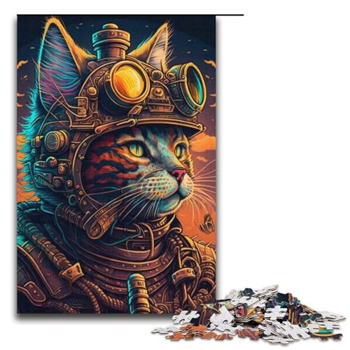 Puzzle 1000 Teile für Erwachsene Steampunk-Katzen-Puzzle Heimdekorationspuzzle Herausforderndes Spiel und Familienspiel 14,96 x 10,24 Zoll von WGLINGX