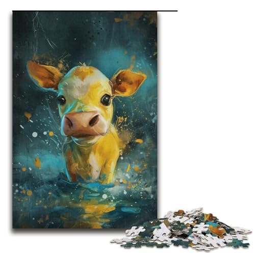 Puzzle 1000 Teile für Erwachsene – Süße kleine gelbe Kuh, Papppuzzle, Heimdekoration (Größe 38 x 26 cm) von WGLINGX
