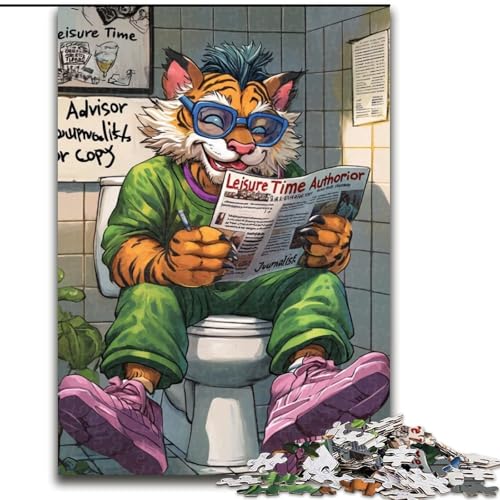 Puzzle 1000 Teile für Erwachsene Tiger Go Toilet Puzzles für Erwachsene, 1000 Teile anspruchsvolles Denkspiel, Familienspieleabend (Größe 50x75cm) von WGLINGX