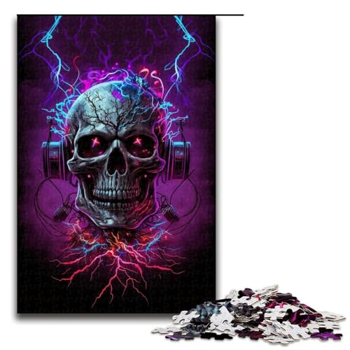 Puzzle 1000 Teile für Erwachsene – Totenkopf-Kopfhörer, Holzpuzzle, Heimdekoration (Größe 50 x 75 cm) von WGLINGX