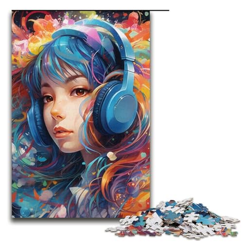 Puzzle 1000 Teile für Erwachsene und Teenager, Kopfhörer, Anime-Mädchen, Puzzle für Teenager, Kartonpuzzle, Lernspiel für Erwachsene (Größe 38 x 26 cm) von WGLINGX