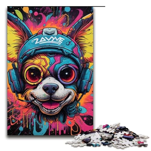 Puzzle 1000 Teile für Erwachsene und Teenager, Kopfhörer-Hunde-Puzzle für Teenager, Holzpuzzle, Lernspiel für Erwachsene (Größe 50 x 75 cm) von WGLINGX
