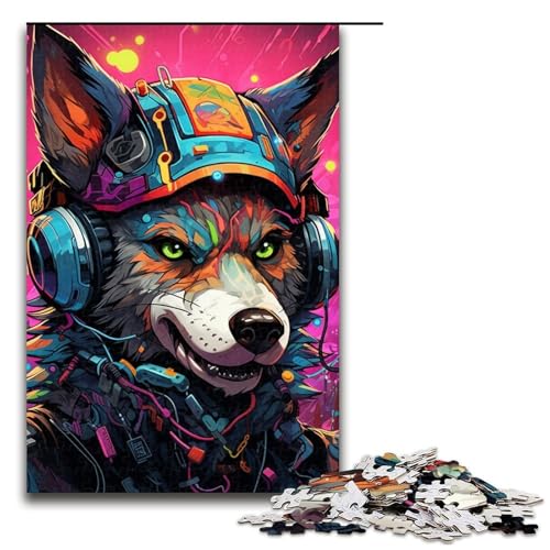 Puzzle 1000 Teile für Erwachsene und Teenager, Kopfhörer-Hunde-Puzzle für Teenager, Holzpuzzle, Lernspiel für Erwachsene (Größe 50 x 75 cm) von WGLINGX