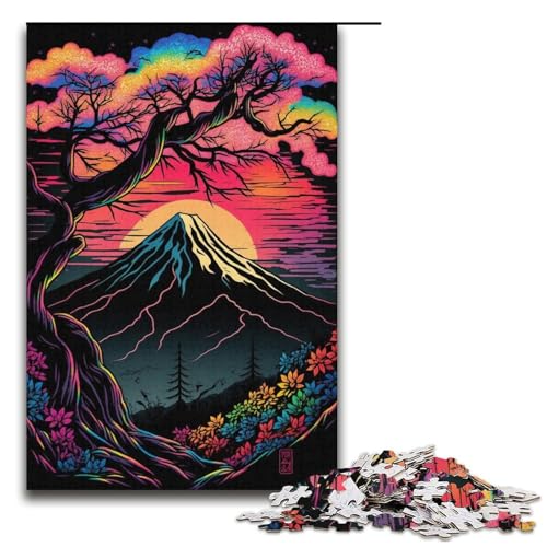 Puzzle Aquarell-Berge, lustiges Puzzle für Erwachsene, 1000-teiliges Kartonpuzzle für Erwachsene, Familie, Weihnachten (Größe 38 x 26 cm) von WGLINGX