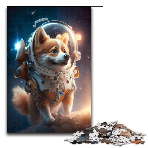 Puzzle Astronaut Weltraum Corgi Hund 1000 Teile für Erwachsene Lernspiele Weihnachtsgeburtstagsgeschenke für Teenager ab 14 Jahren 50x75cm von WGLINGX