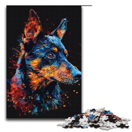 Puzzle Australian Cattle Dog Art Jigsaw 1000 Teile für Erwachsene Lernspiele Weihnachtsgeburtstagsgeschenke für und Teenager ab 14 Jahren 38x26cm von WGLINGX