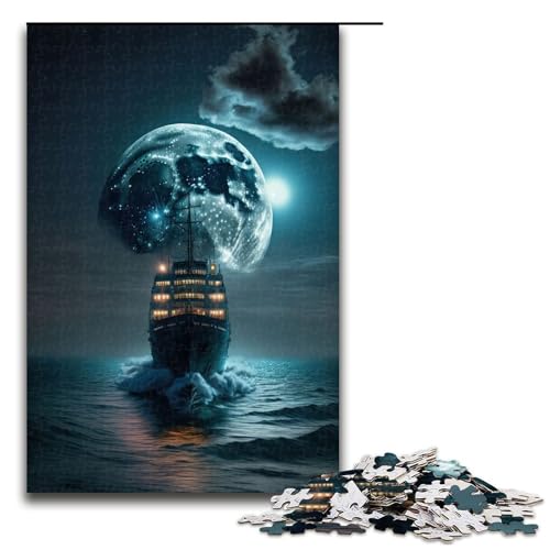 Puzzle Boot Mond Nacht 1000 Teile für Erwachsene Lernspiele Staycation Zeitvertreib für Teenager ab 14 Jahren 50x75cm von WGLINGX