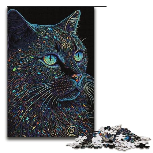 Puzzle Schwarze Katze 1000 Teile für Erwachsene Lernspiele Weihnachtsgeburtstagsgeschenke für Teenager ab 14 Jahren 38x26cm von WGLINGX