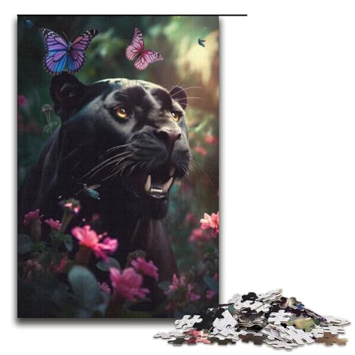 Puzzle Schwarzer Panther Schmetterlinge 1000 Teile für Erwachsene Lernspiele Weihnachtsgeburtstagsgeschenke für Teenager ab 14 Jahren 38x26cm von WGLINGX