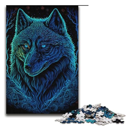 Puzzle Schwarzlichtwolf 1000 Teile für Erwachsene Lernspiele Weihnachtsgeburtstagsgeschenke für Teenager ab 14 Jahren 38x26cm von WGLINGX