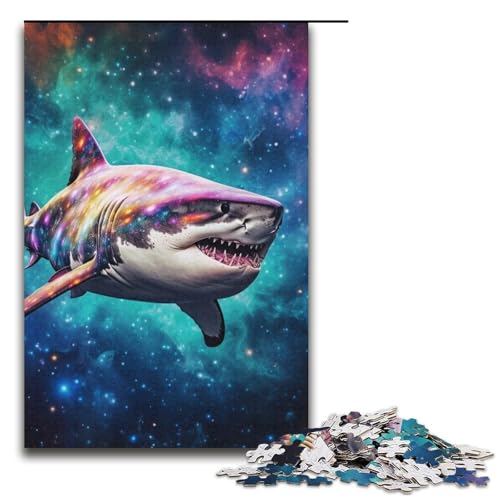 Puzzle Sternennacht-Haie 1000 Teile Puzzle für Erwachsene, Herausforderung der Gehirnintelligenz, süchtig machendes Spielzeug, 14,96 x 10,24 Zoll von WGLINGX