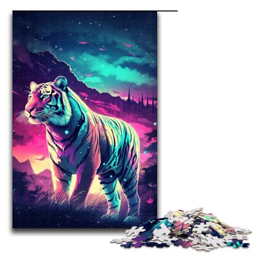 Puzzle Tiger unter den Sternen, 1000 Teile, für Erwachsene, Lernpuzzle, Familienspiel zur Heimdekoration, geeignet für Kinder und Jugendliche ab 14 Jahren (Größe 50 x 75 cm) von WGLINGX