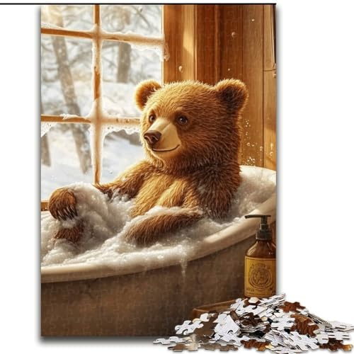Puzzle für 1000 Teile, Badezimmer, Braunbär, 1000-teiliges Puzzle für Erwachsene, unmögliche pädagogische Heimdekoration, Spiele und Geschenke (Größe 50x75cm) von WGLINGX