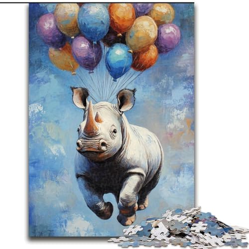 Puzzle für 1000 Teile, Ballon-Nashorn, 1000-teiliges Puzzle für Erwachsene, unmögliche pädagogische Heimdekoration, Spiele und Geschenke (Größe 26x38cm) von WGLINGX