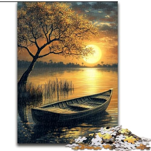 Puzzle für 1000 Teile, Boot bei Sonnenuntergang, 1000-teiliges Puzzle für Erwachsene, unmögliche pädagogische Heimdekoration, Spiele und Geschenke (Größe 26x38cm) von WGLINGX