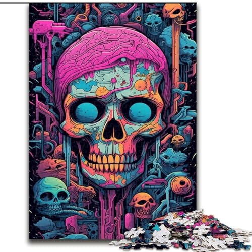 Puzzle für 1000 Teile, Bunte Totenköpfe, Puzzle für Erwachsene, 1000 Teile, Spielzeug, Geschenk, pädagogisches, intellektuelles, entspannendes Familienspiel (Größe 26x38cm) von WGLINGX