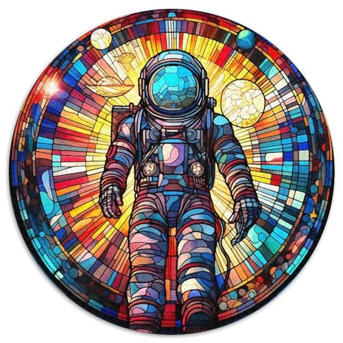 Puzzle für 1000 Teile, Buntglas-Astronaut, rund, Papierpuzzle, Familieninteraktion und Gehirn-Herausforderung, Familienaktivitäts-Herausforderung (67,5 x 67,5 cm) von WGLINGX