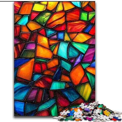 Puzzle für 1000 Teile, Buntglassteine, 1000-teiliges Puzzle für Erwachsene, Heimdekoration, Familienspaß, ab 14 Jahren (Größe 26x38cm) von WGLINGX