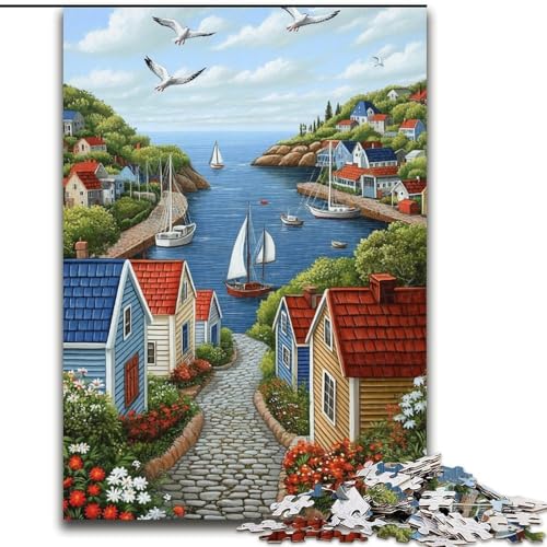 Puzzle für 1000 Teile, Charmantes Küstendorf, 1000-teiliges Puzzle, unmöglich, lehrreich, Heimdekoration, Spiele und Geschenke (Größe 50x75cm) von WGLINGX