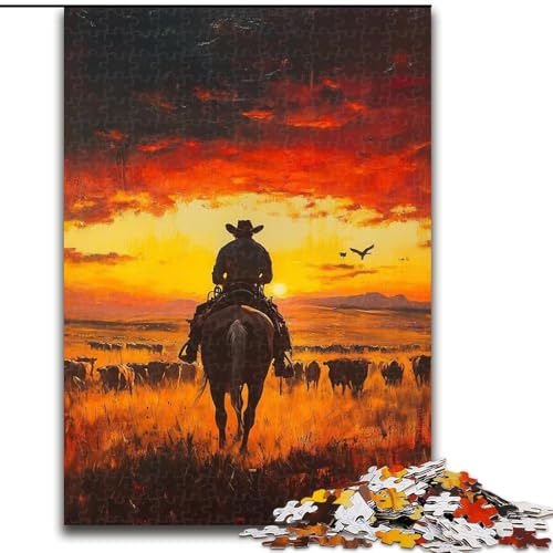 Puzzle für 1000 Teile, Cowboys bei Sonnenuntergang, 1000-teiliges Puzzle, unmöglich, pädagogische Heimdekoration, Spiele und Geschenke (Größe 26x38cm) von WGLINGX