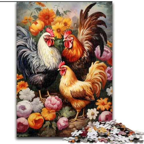 Puzzle für 1000 Teile, DREI Hähne, 1000-teiliges Puzzle, unmöglich, pädagogische Heimdekoration, Spiele und Geschenke (Größe 26x38cm) von WGLINGX