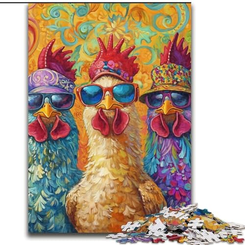 Puzzle für 1000 Teile, DREI Hühner, 1000-teiliges Puzzle für Erwachsene, Heimdekoration, Familienspaß, ab 14 Jahren (Größe 50x75cm) von WGLINGX