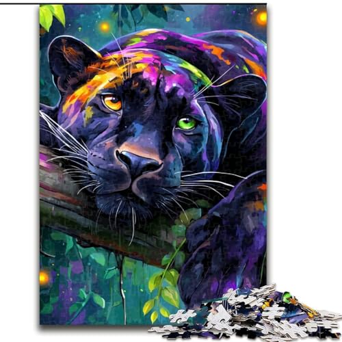 Puzzle für 1000 Teile, Dschungel-Puzzle mit schwarzem Leopardenmuster, Holzpuzzle für Erwachsene, anspruchsvolles DIY-Denkspiel, interaktive Familienaktivität (Größe 50x75cm) von WGLINGX