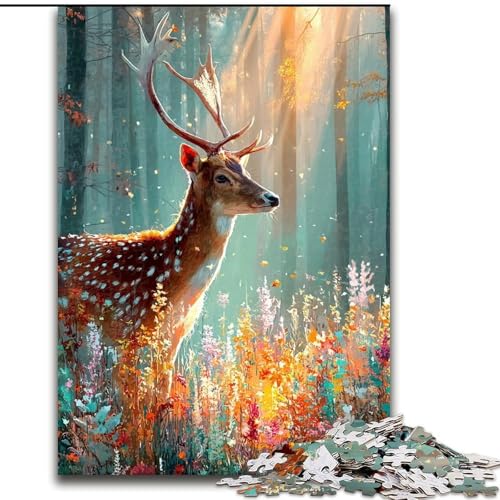 Puzzle für 1000 Teile, Dschungelhirsch, 1000-teiliges Puzzle für Erwachsene, Heimdekoration, Familienspaß, ab 14 Jahren (Größe 50x75cm) von WGLINGX