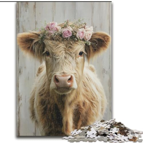 Puzzle für 1000 Teile, Highland Cow, 1000-teiliges Puzzle, unmöglich, pädagogische Heimdekoration, Spiele und Geschenke (Größe 26x38cm) von WGLINGX