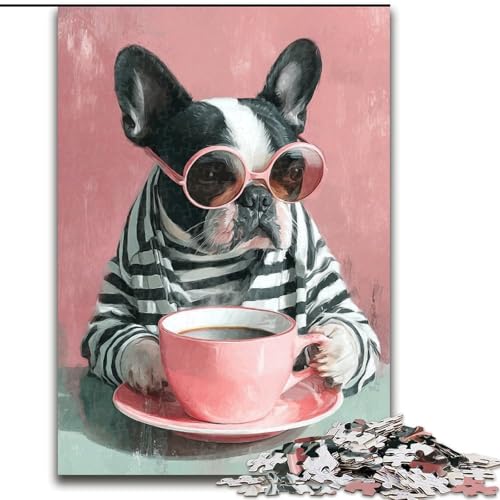 Puzzle für 1000 Teile, Hund trinkt Kaffee, 1000-teiliges Puzzle für Erwachsene, unmögliche pädagogische Heimdekoration, Spiele und Geschenke (Größe 50x75cm) von WGLINGX