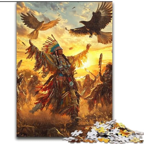 Puzzle für 1000 Teile, Indianermänner, Holzpuzzle für Erwachsene, anspruchsvolles DIY-Denkspiel, interaktive Familienaktivität (Größe 50x75cm) von WGLINGX