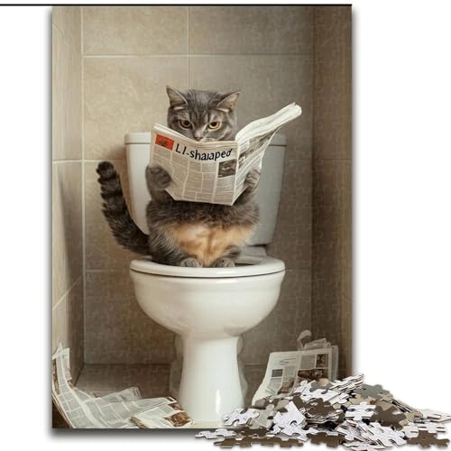 Puzzle für 1000 Teile, Katze auf der Toilette, 1000-teiliges Puzzle für Erwachsene, Heimdekoration, Familienspaß, ab 14 Jahren (Größe 26x38cm) von WGLINGX
