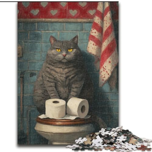 Puzzle für 1000 Teile, Katze sitzt auf der Toilette, Puzzle für 1000 Teile, interaktives Familienspiel, Denksportaufgabe als Geschenk, Lernspielzeug (Größe 50x75cm) von WGLINGX
