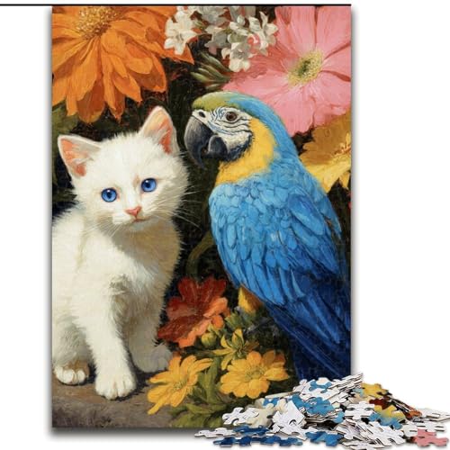 Puzzle für 1000 Teile, Katze und Papagei, 1000-teiliges Puzzle für Erwachsene, ideal für Büro, Schlafzimmer, Wohnzimmerdekoration (Größe 50x75cm) von WGLINGX