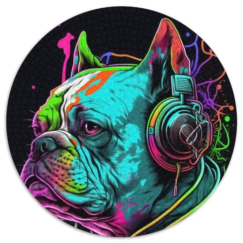 Puzzle für 1000 Teile, Kopfhörer-Bulldogge, rundes 1000-teiliges Puzzle für Teenager und Jugendliche, ideales Geburtstags, 1000 Teile (67,5x67,5cm) von WGLINGX