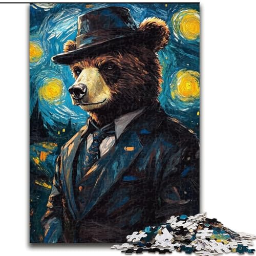Puzzle für 1000 Teile, Nachthimmel, Braunbär, 1000-teiliges Puzzle für Erwachsene, unmögliche pädagogische Heimdekoration, Spiele und Geschenke (Größe 26x38cm) von WGLINGX