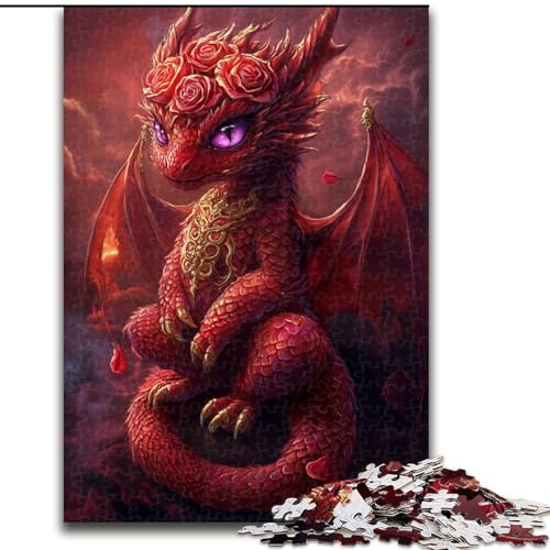 Puzzle für 1000 Teile, Roter Drache, 1000-teiliges Puzzle für Erwachsene, Heimdekoration, Familienspaß, ab 14 Jahren (Größe 50x75cm) von WGLINGX