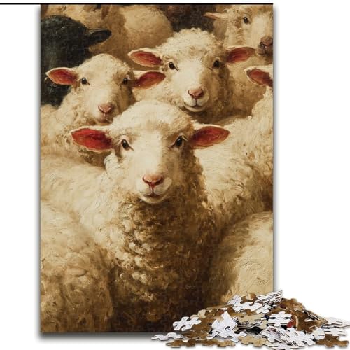 Puzzle für 1000 Teile, Schaf, 1000-teiliges Puzzle für Erwachsene, Heimdekoration, Familienspaß, ab 14 Jahren (Größe 50x75cm) von WGLINGX