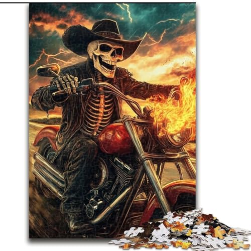 Puzzle für 1000 Teile, Skelett auf einem Motorrad, 1000-teiliges Puzzle, unmöglich, pädagogische Heimdekoration, Spiele und Geschenke (Größe 26x38cm) von WGLINGX