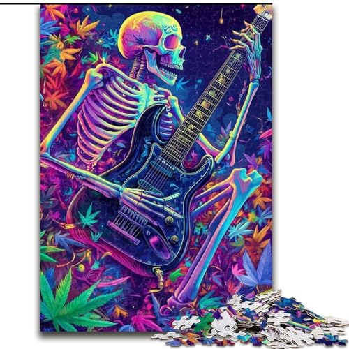 Puzzle für 1000 Teile, Skelett spielt Gitarre, 1000-teiliges Puzzle für Erwachsene, ideal für Büro, Schlafzimmer, Wohnzimmerdekoration (Größe 26x38cm) von WGLINGX