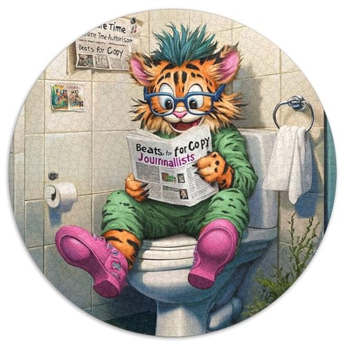 Puzzle für 1000 Teile, Tiger Go Toilet, runde Puzzles 1000 Teile für Erwachsene, anspruchsvolles DIY-Denkspiel, perfektes Familienspiel oder dekoratives Geschenk, 1000 Stück (67,5x67,5cm) von WGLINGX